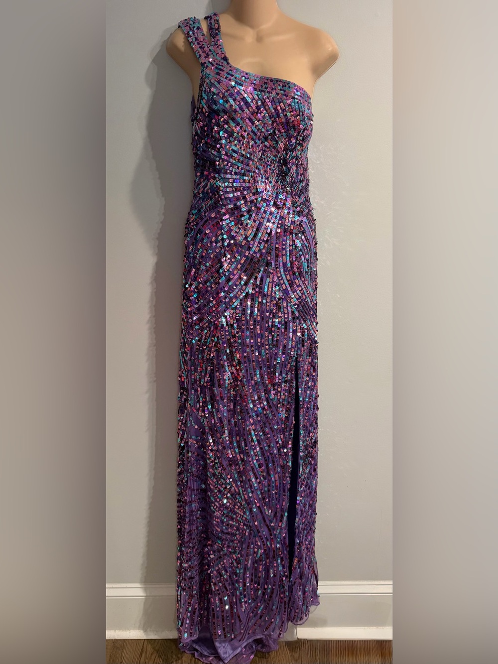 Cassandra Stone Purple Sequin One Shoulder Cutout Prom Formal Homecoming size 8
